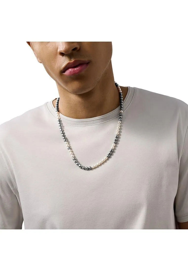 Emporio Armani Collana Uomo Perline Grigio Bianco Moschettone