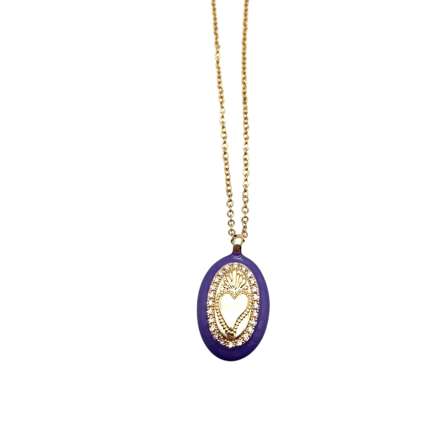 Ornamenta Sacro Cuore viola collana acciaio dorato