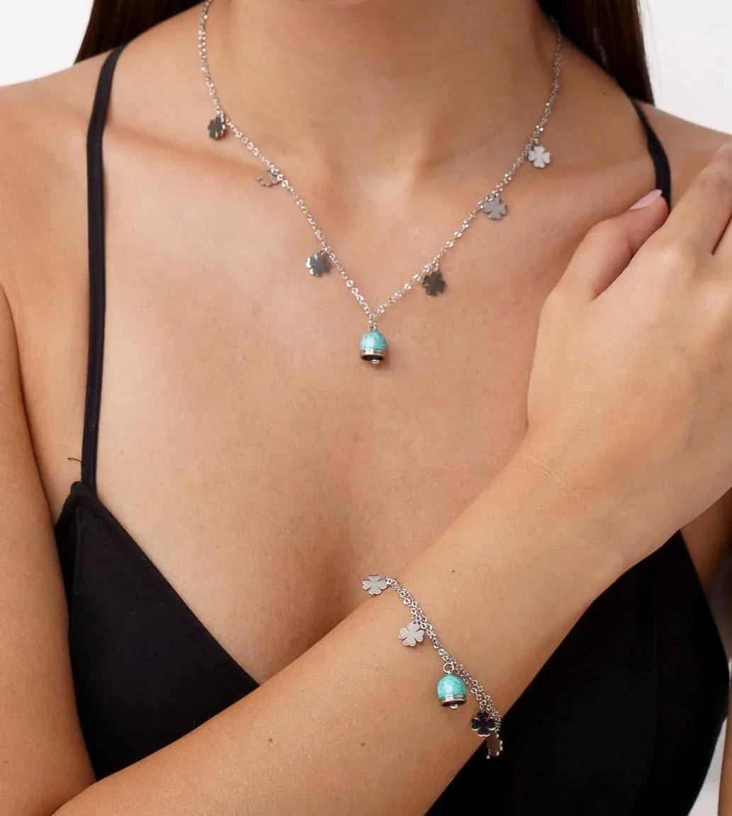 Dada Gioielli Capri Campanella Collana Turchese Quadrifoglio Acciaio