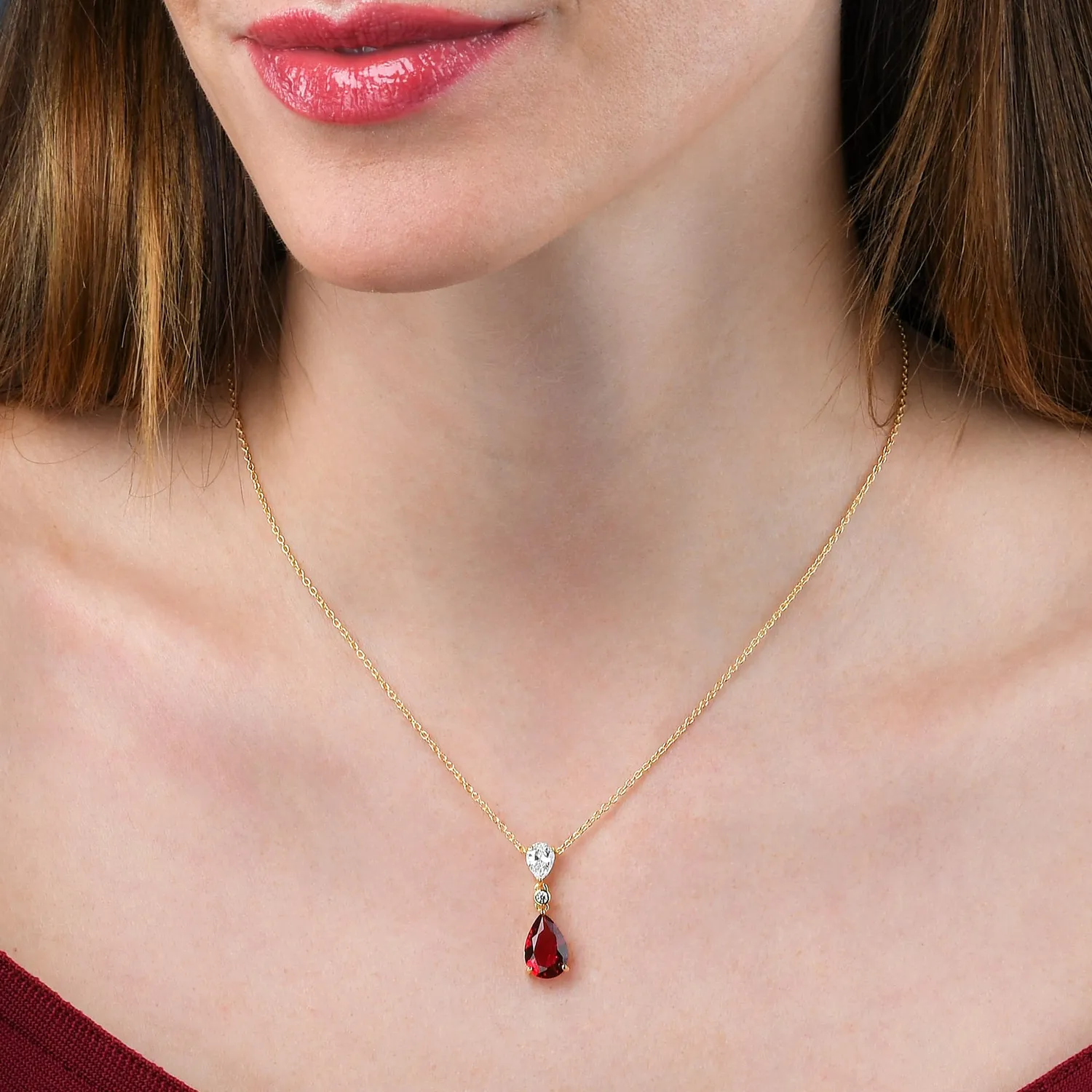 Diamond Treats collana donna argento goccia zirconi rossi oro