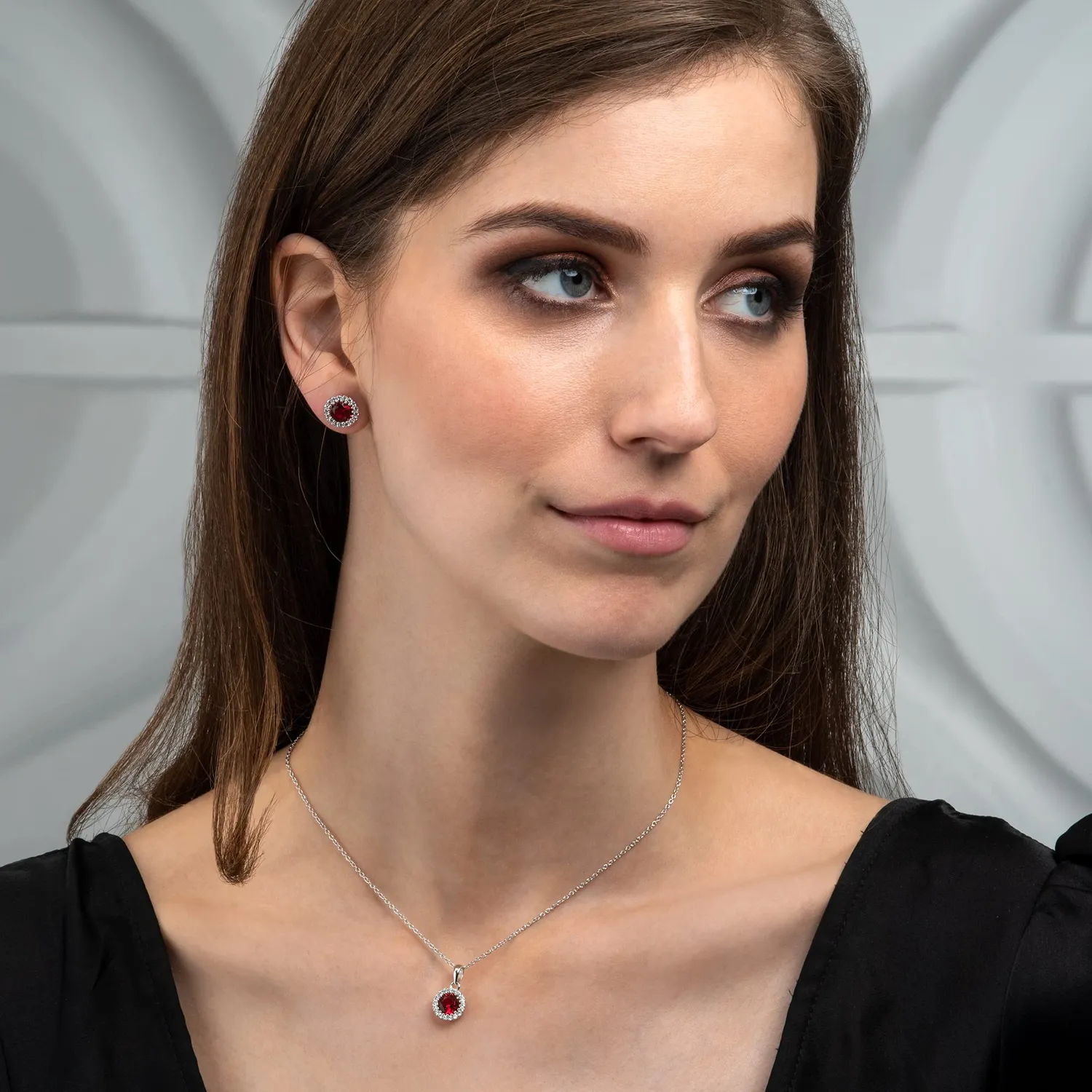 Diamond Treats Collana Argento 925 Halo Zirconia Rossa