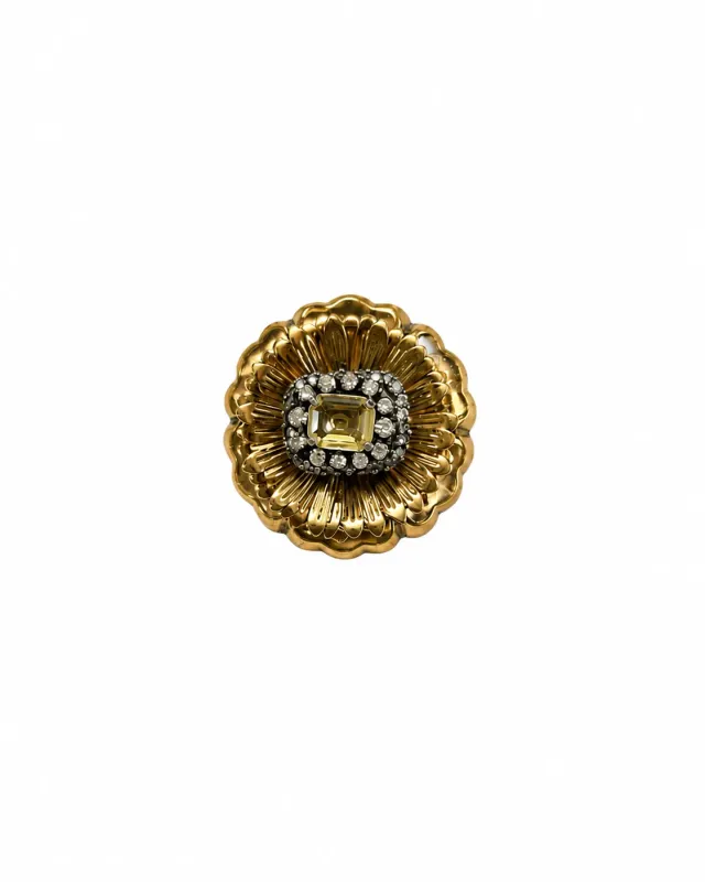 Rada Spilla bottone fiore oro antico cristallo