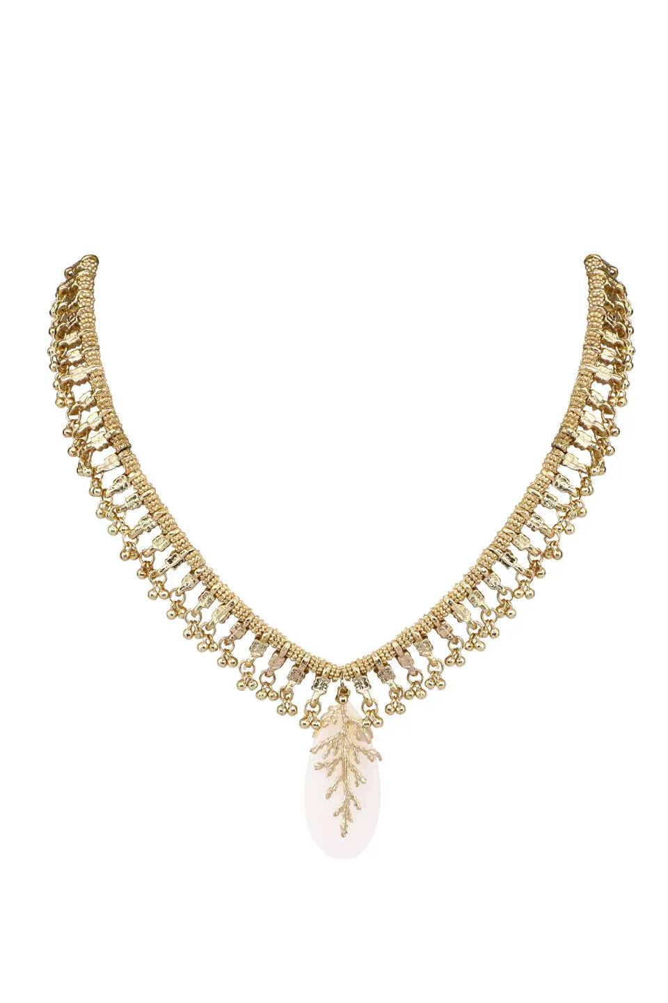 House of Tuhina Falak choker bianco pietra foglia