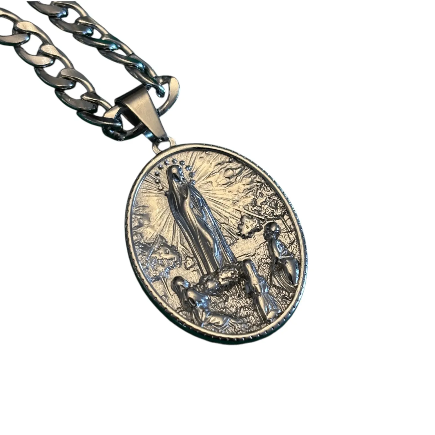 Ornamenta Madonna di Fatima collana medaglione acciaio 57 cm
