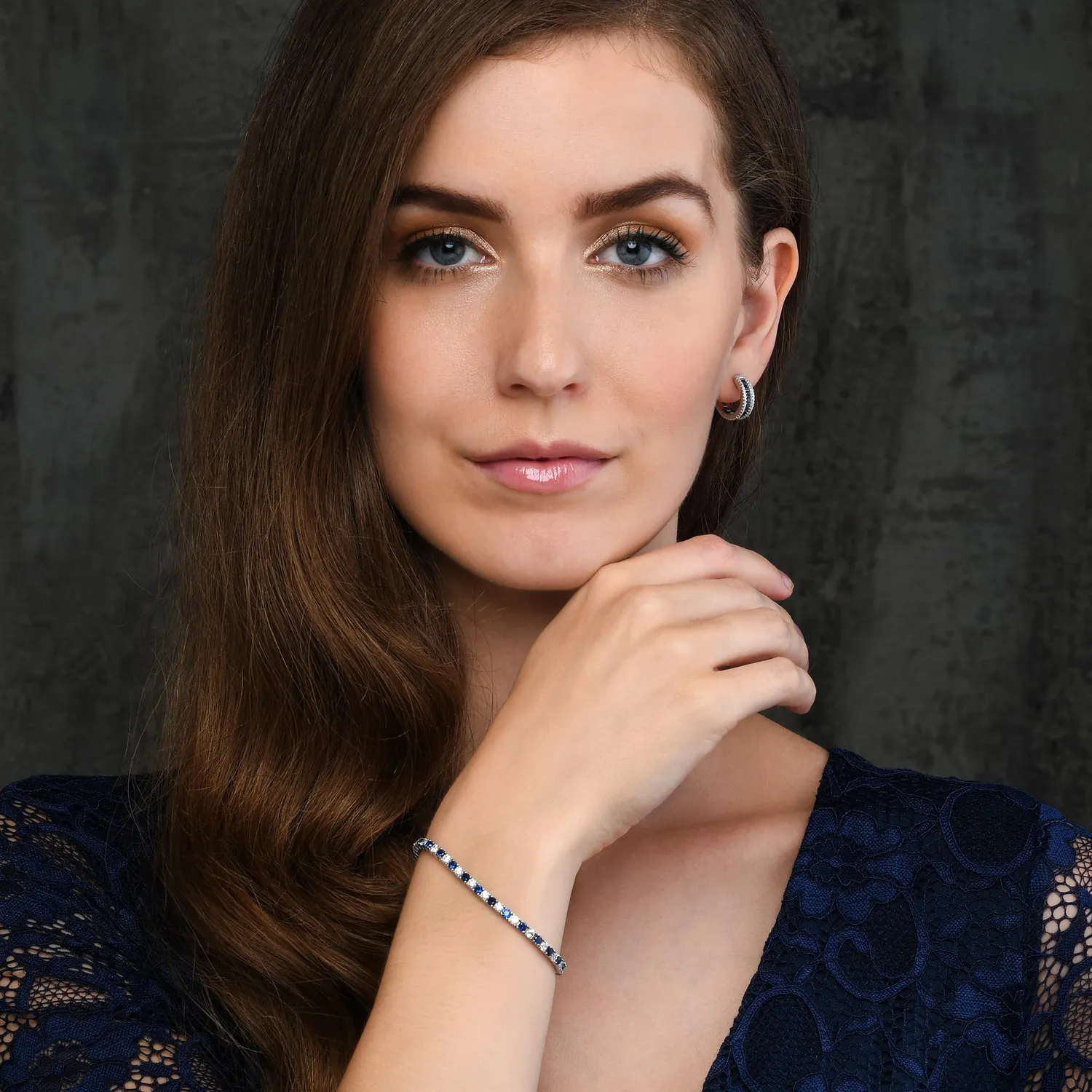 Diamond Treats Bracciale Tennis Blu Bianco Argento 16,5 cm