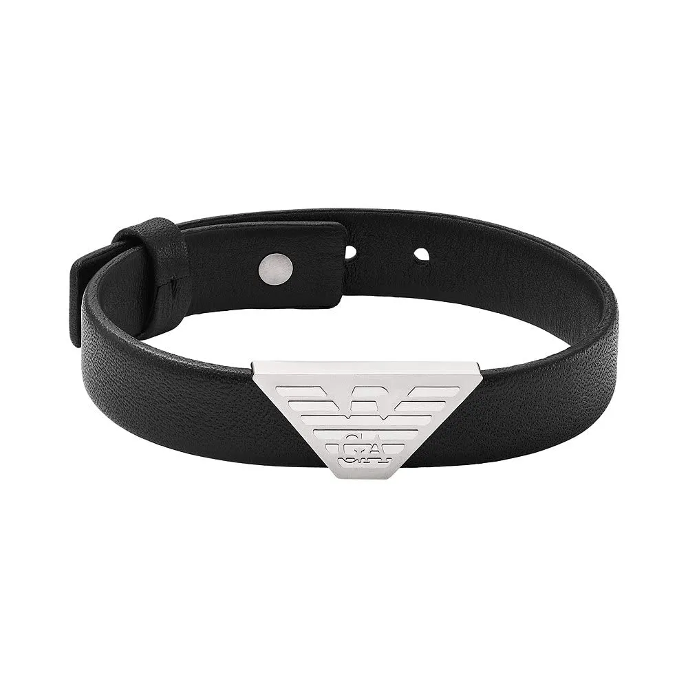 Emporio Armani Bracciale Uomo Pelle Nero Lucido Pulsante