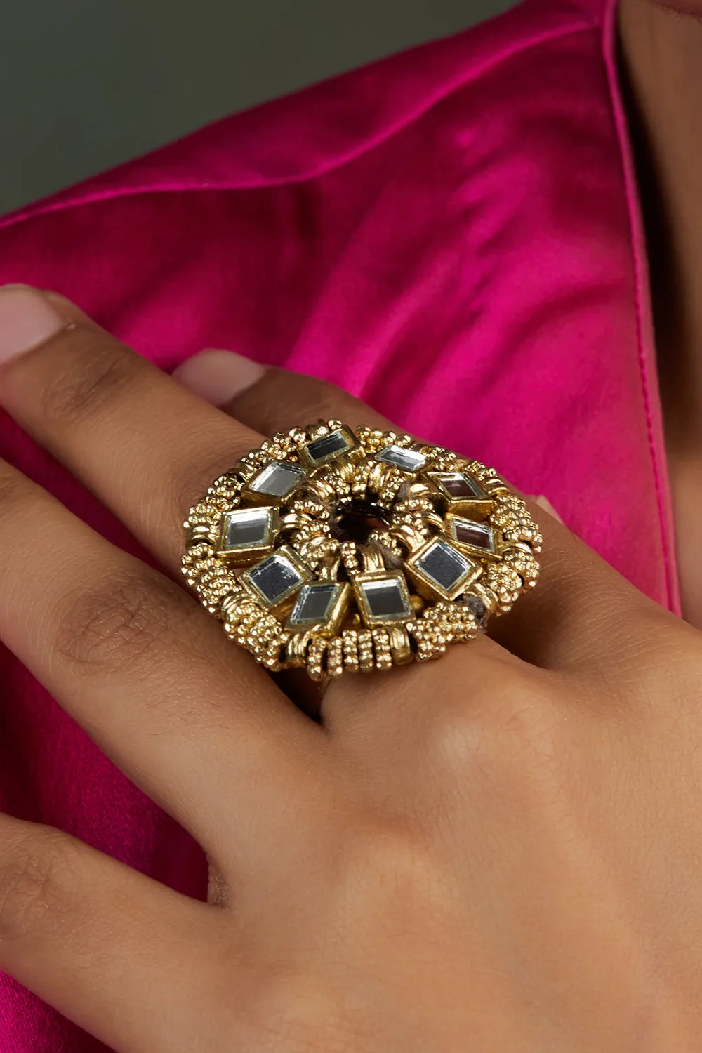 House of Tuhina Mirror Saar anello specchio oro argento