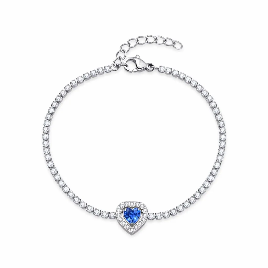 Dada Gioielli Tennis Cuore Bracciale Blu Zaffiro Acciaio