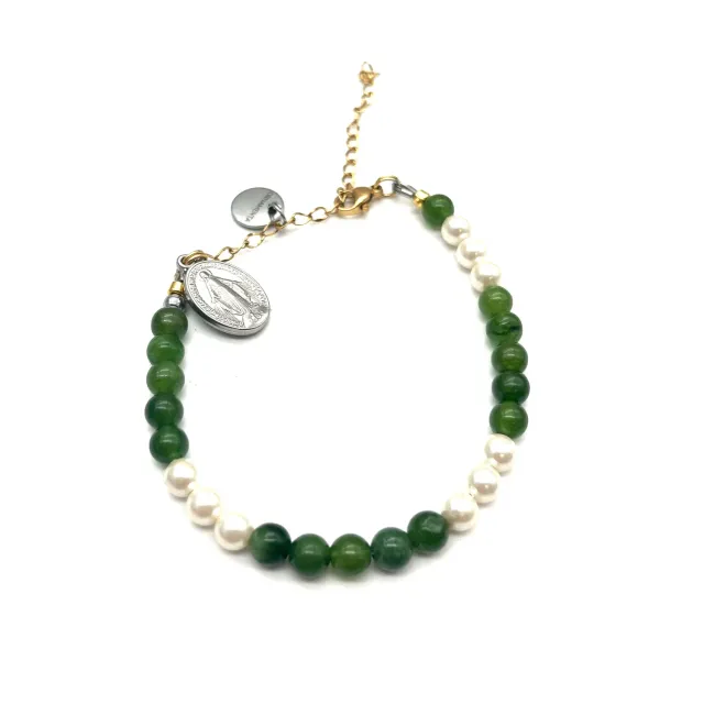Ornamenta Mariae Spes Bracciale Agata Verde e Perle 18-24 cm