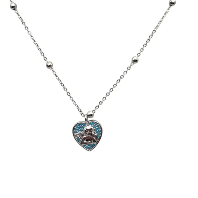Ornamenta Collana cuore angelo azzurro acciaio