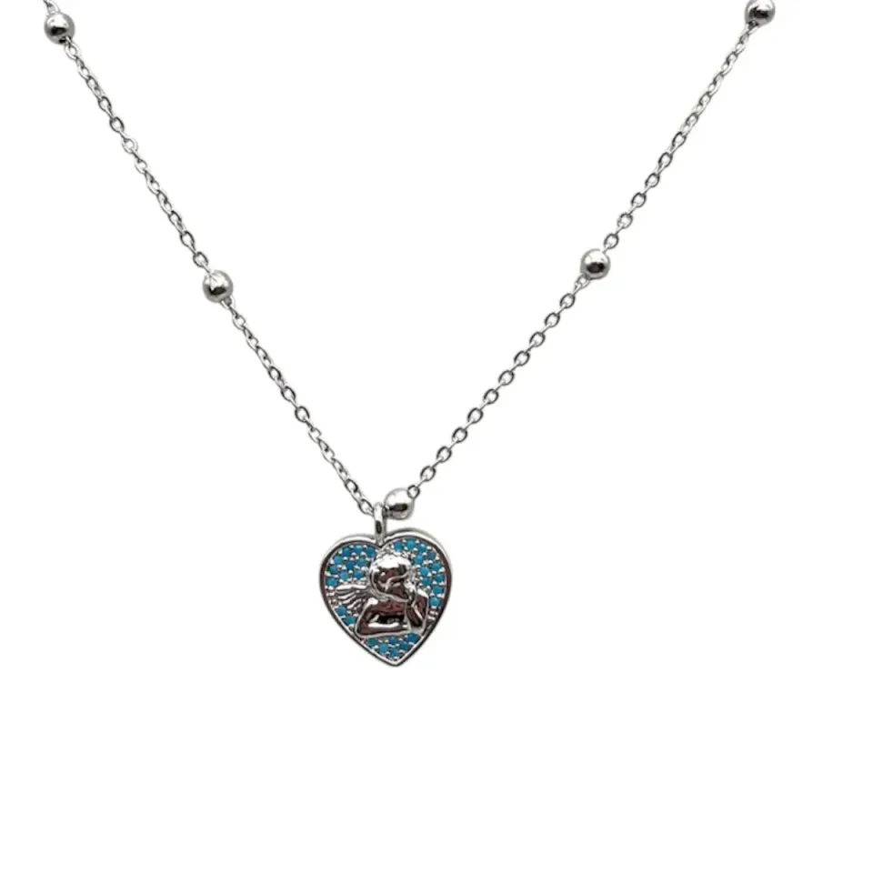 Ornamenta Collana cuore angelo azzurro acciaio