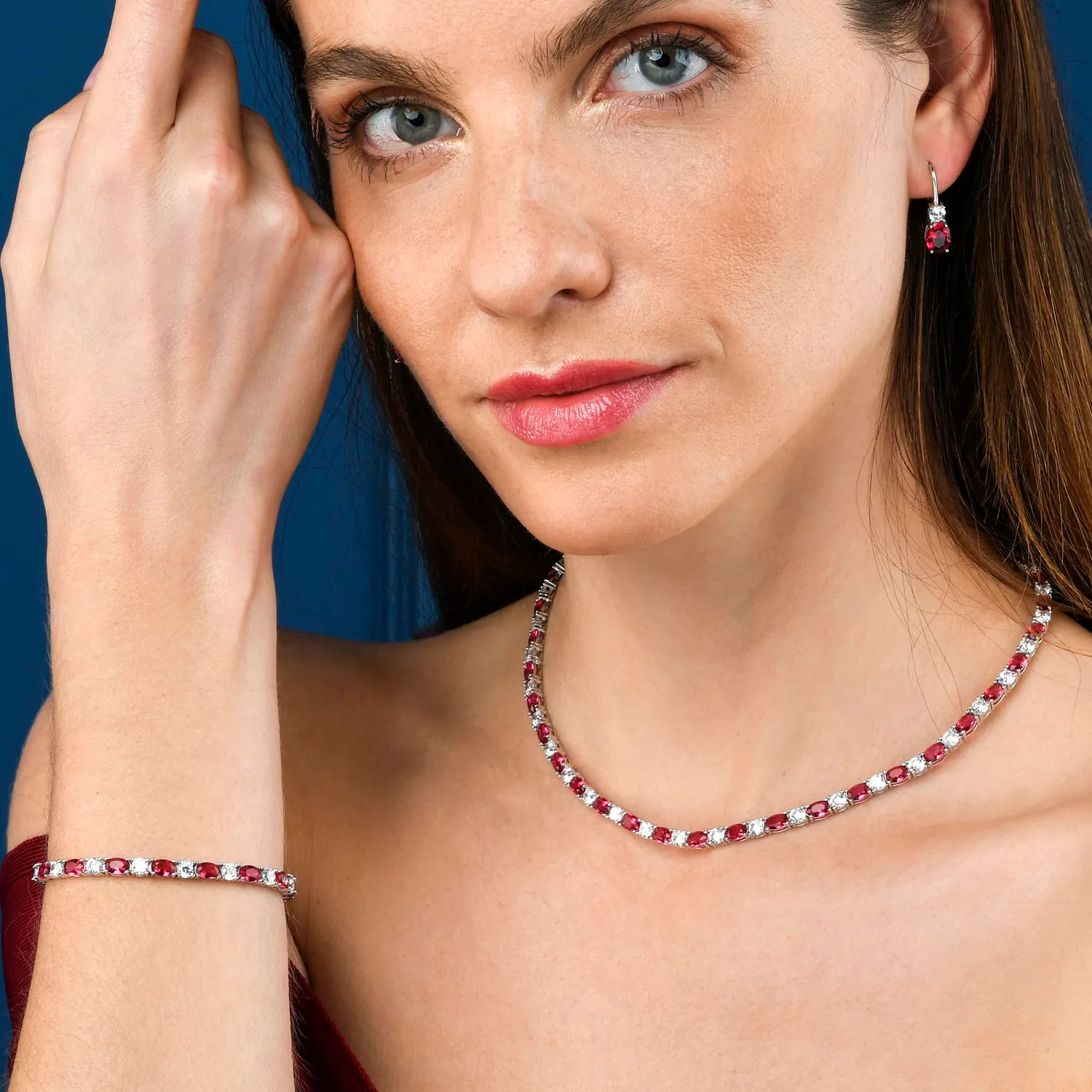 Diamond Treats bracciale tennis argento pietre rosse