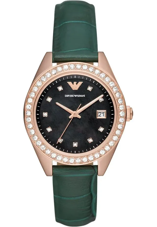Emporio Armani orologio donna oro rosa glitter verde
