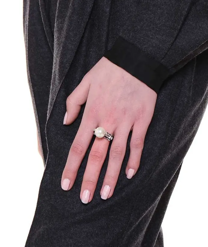 Rada anello perla centrale silver strass