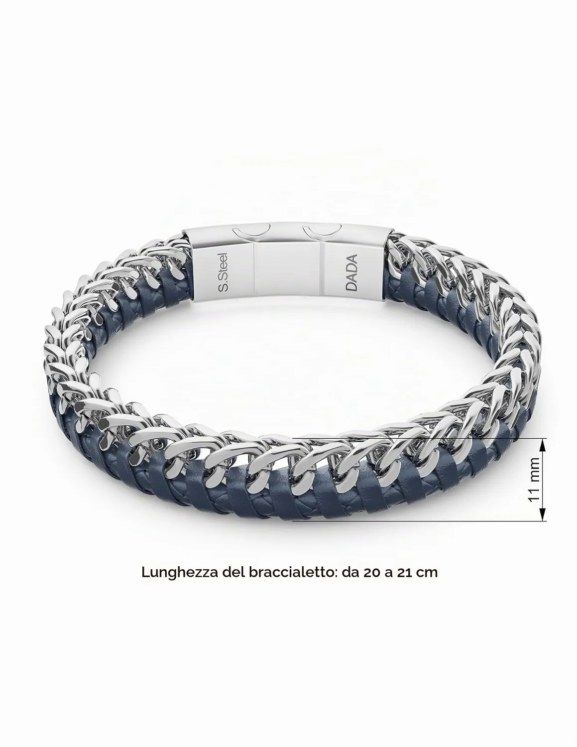Dada Gioielli Bracciale Uomo Blu Pelle Acciaio