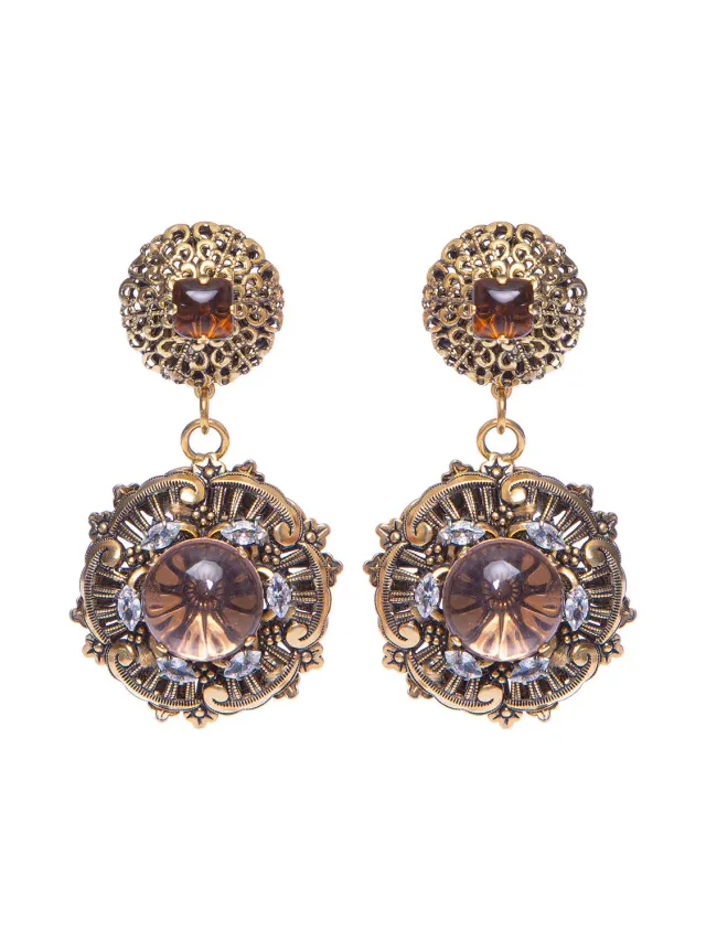 Rada Cabochon orecchini rosa marrone cristalli