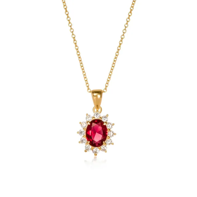 Diamond Treats Collana Ovale Oro-Rosso Zirconi Pietra Rossa