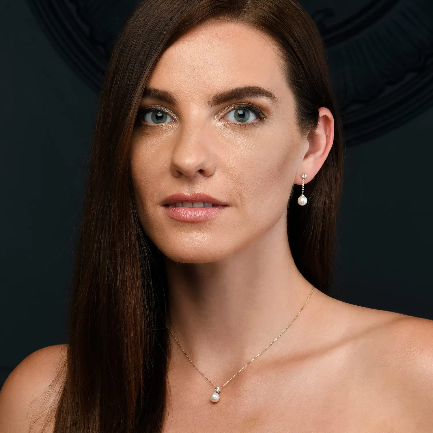 Diamond Treats Collana Perle Bianche 8-8.5mm Oro Giallo 9kt