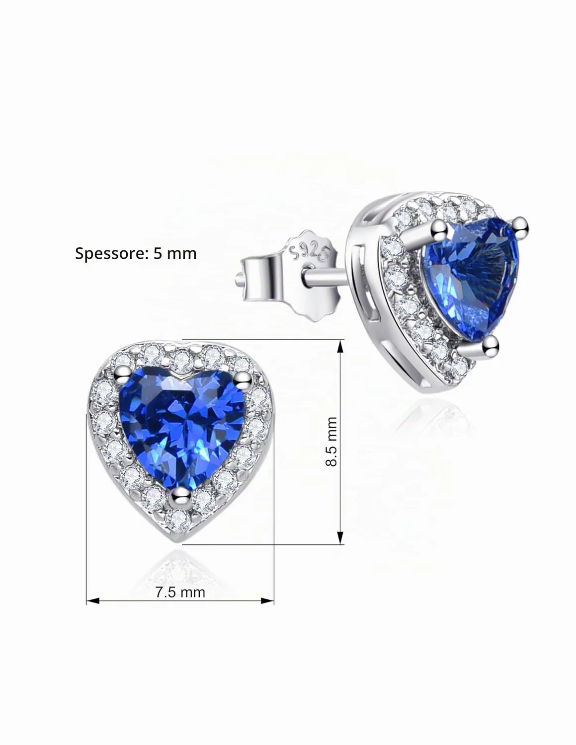 Dada Gioielli Punto Luce Orecchini Cuore 8mm Zaffiro Argento