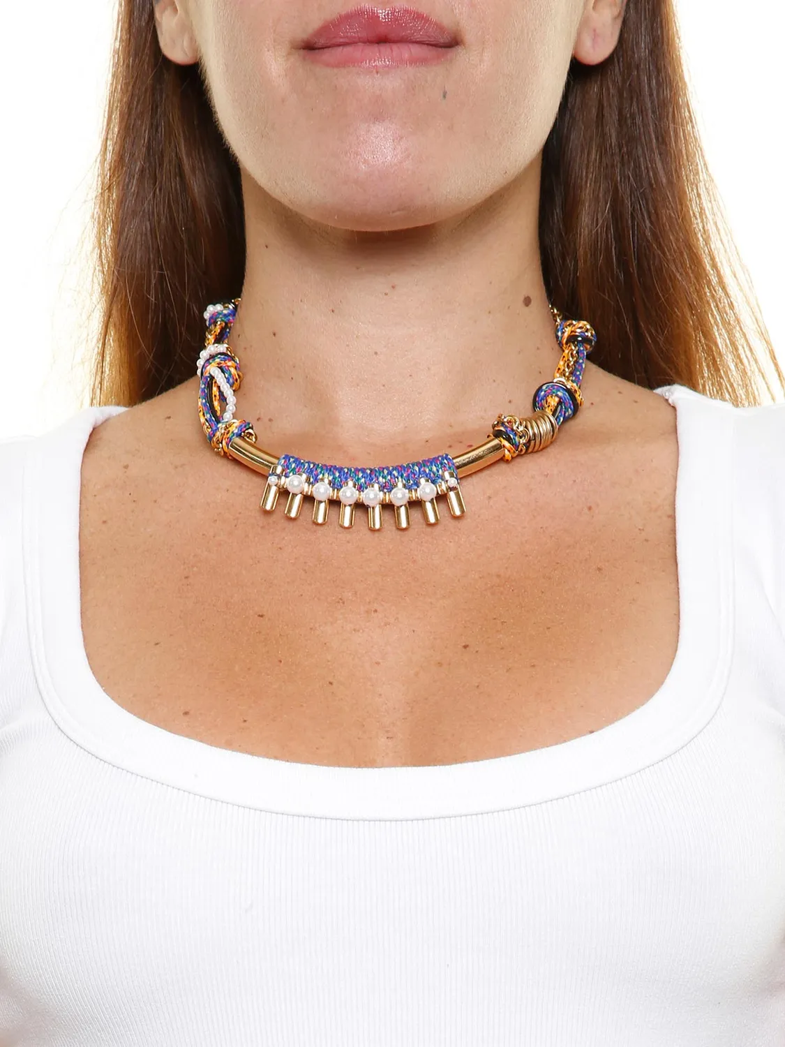 Rada Collana Tubolare Blu Girocollo Perle Catena