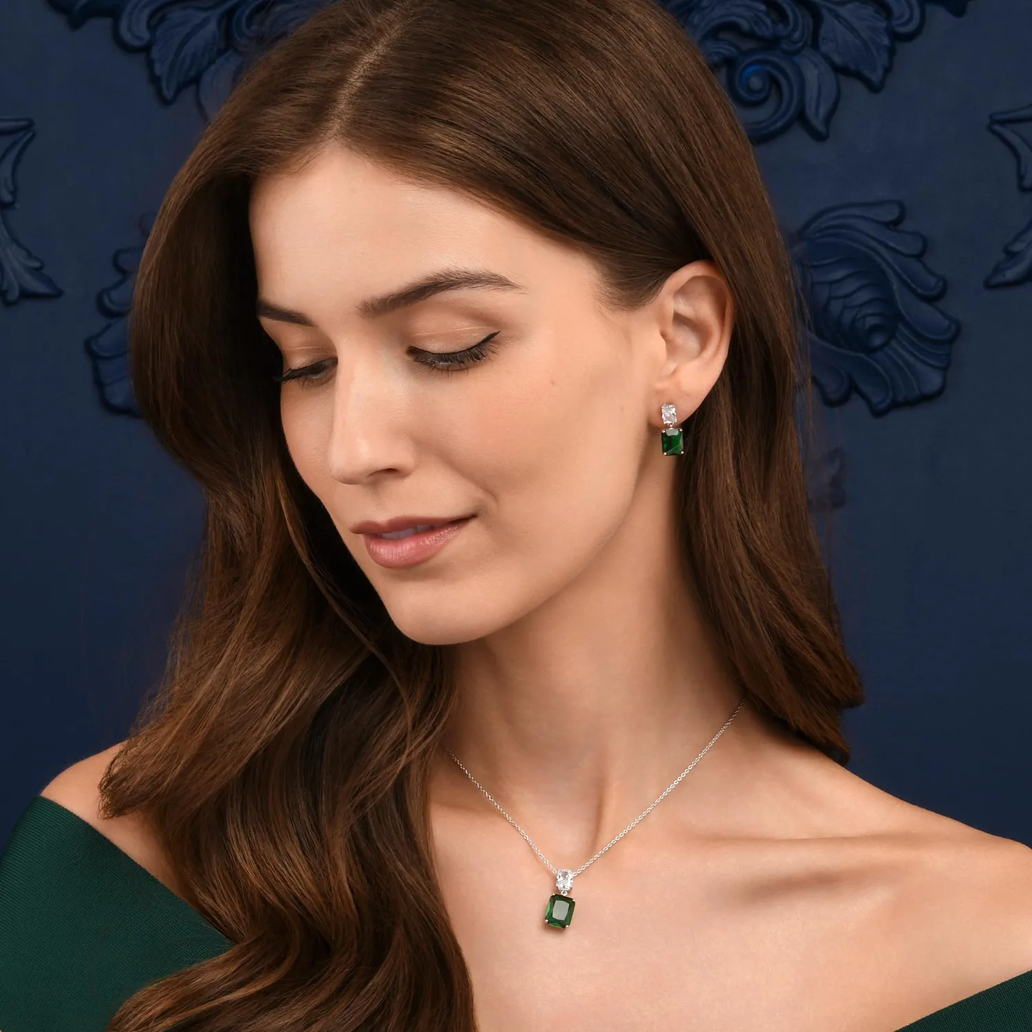 Diamond Treats collana verde argento doppio rettangolo