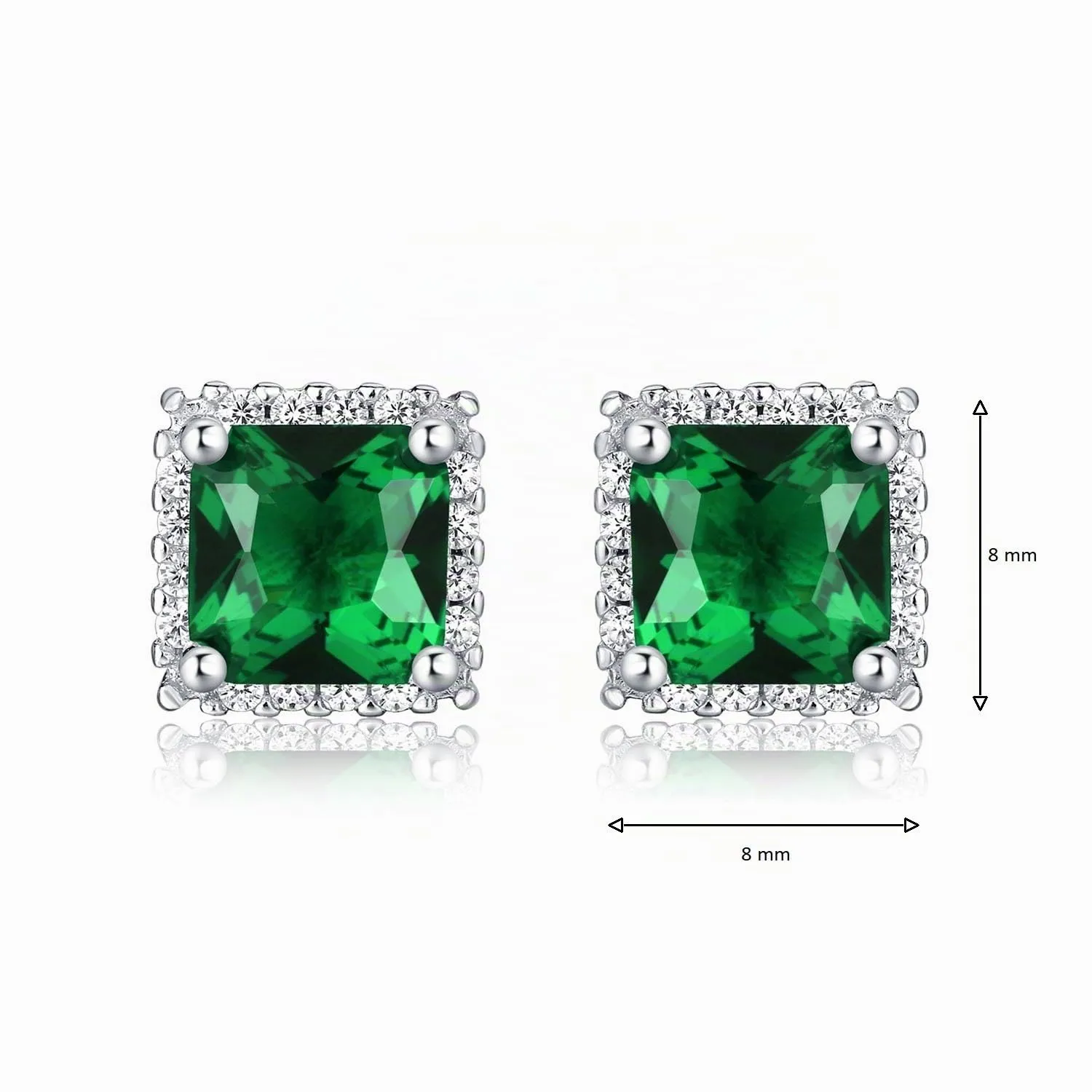 Diamond Treats Orecchini Quadrati Argento 925 Verde-Argento Zirconi