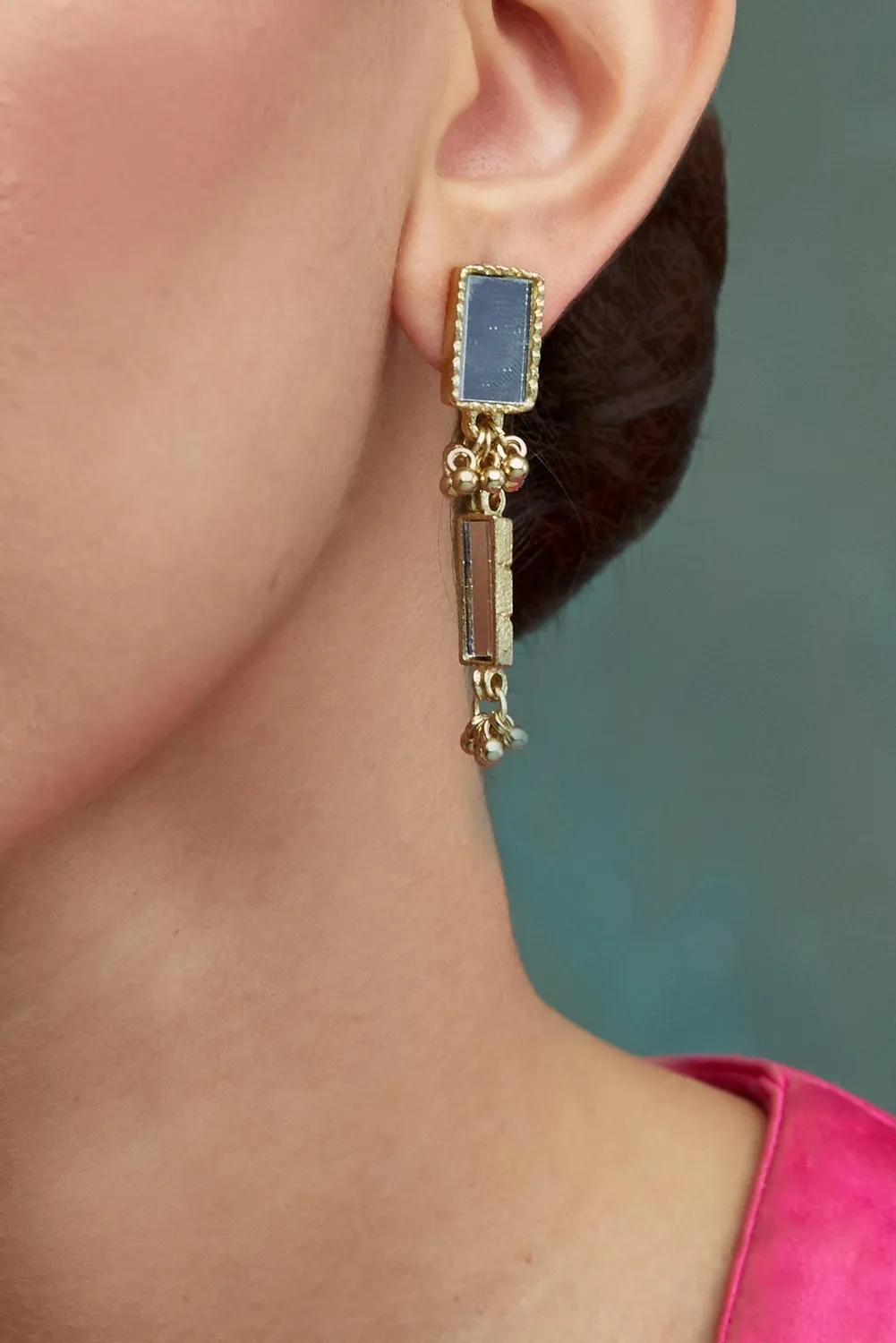 House of Tuhina Mirror Gold Brick Drops orecchini pendenti oro