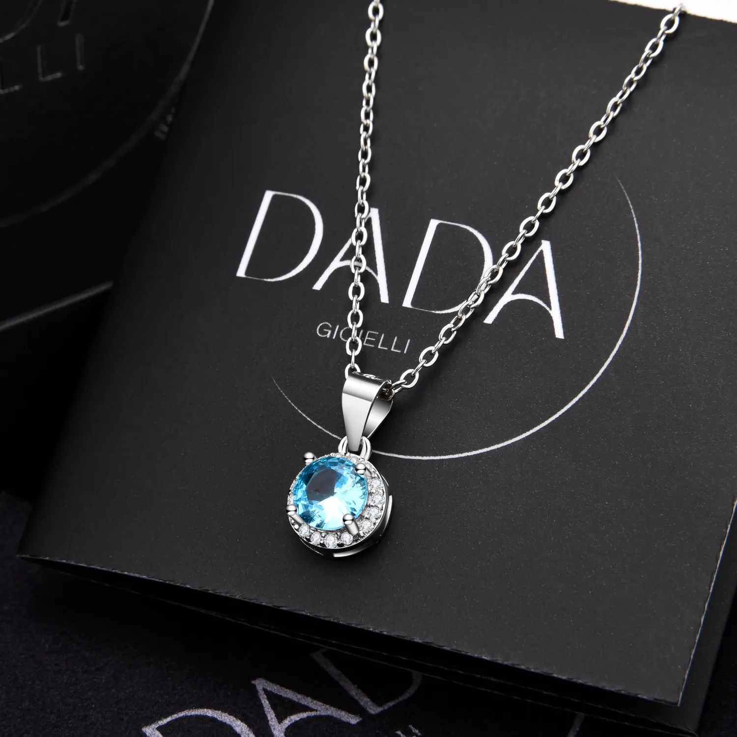 Dada Gioielli Rotondo Punto Luce Collana Azzurro Acquamarina 8mm