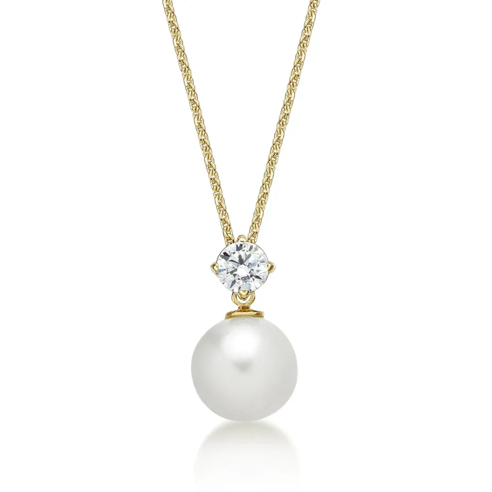 Diamond Treats Collana Perle Bianche 8-8.5mm Oro Giallo 9kt