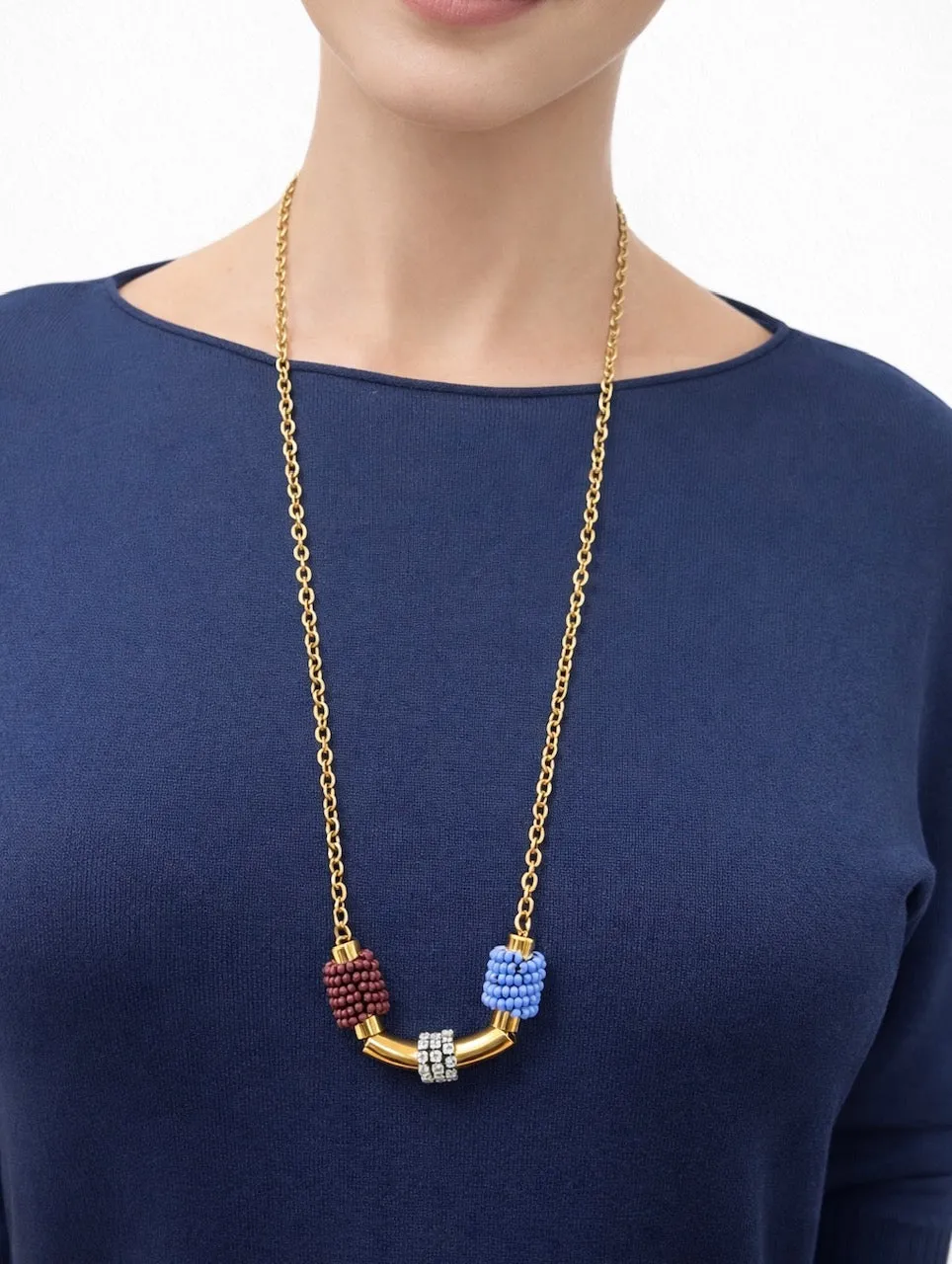 Rada Collana con decoro di perline e strass dorata