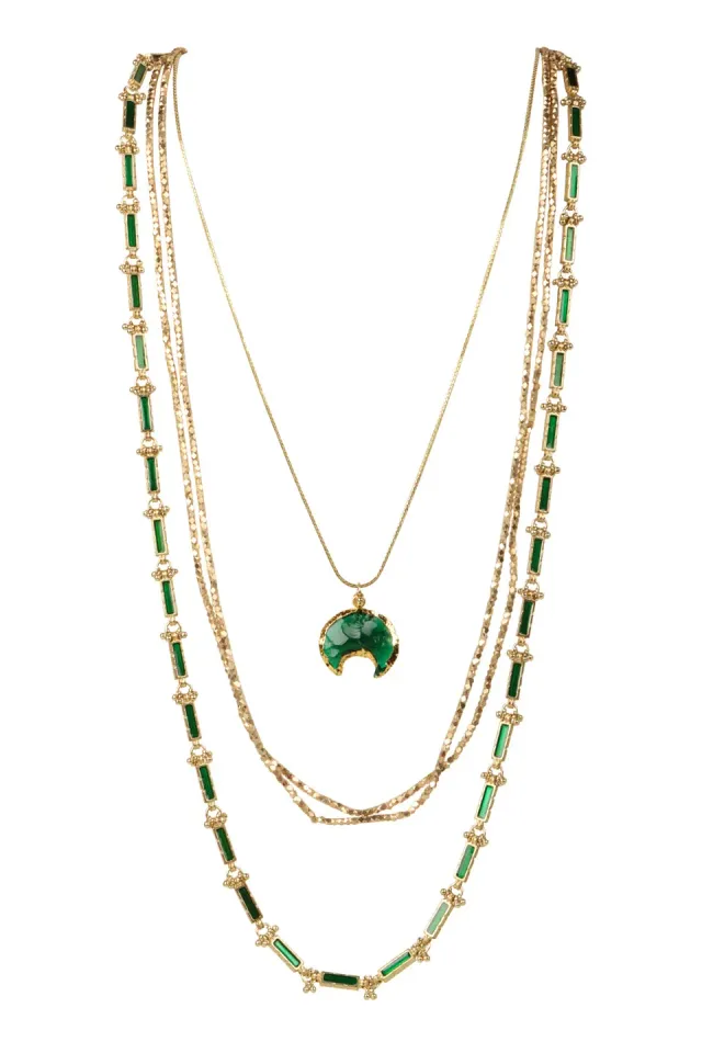 House of Tuhina Baisa Gold Indrani collana verde foglia oro