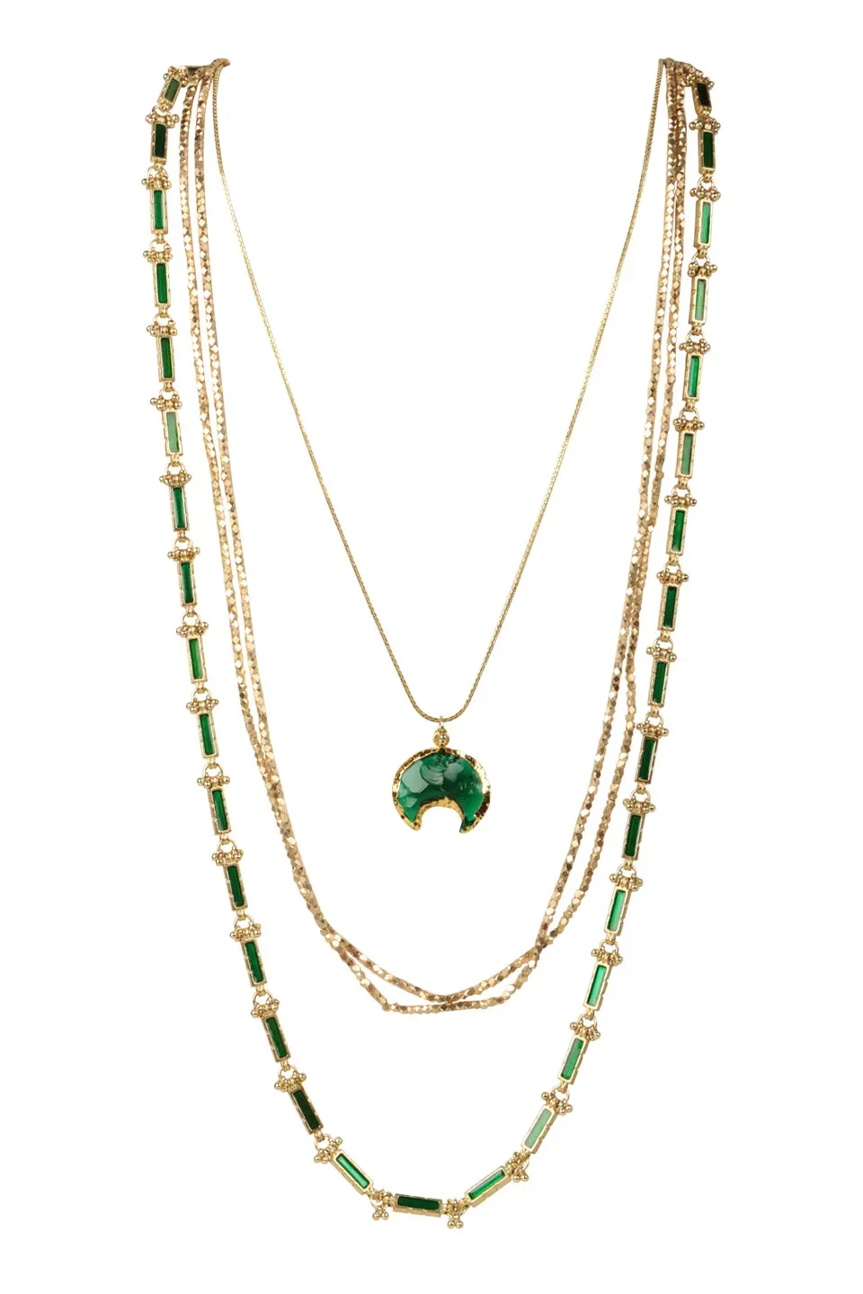 House of Tuhina Baisa Gold Indrani collana verde foglia oro