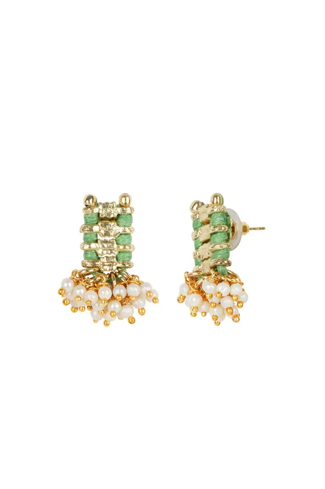House of Tuhina Falak Pearl orecchini verde salvia perla