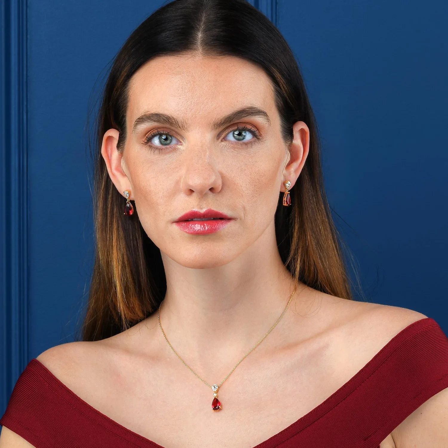 Diamond Treats collana donna argento goccia zirconi rossi oro
