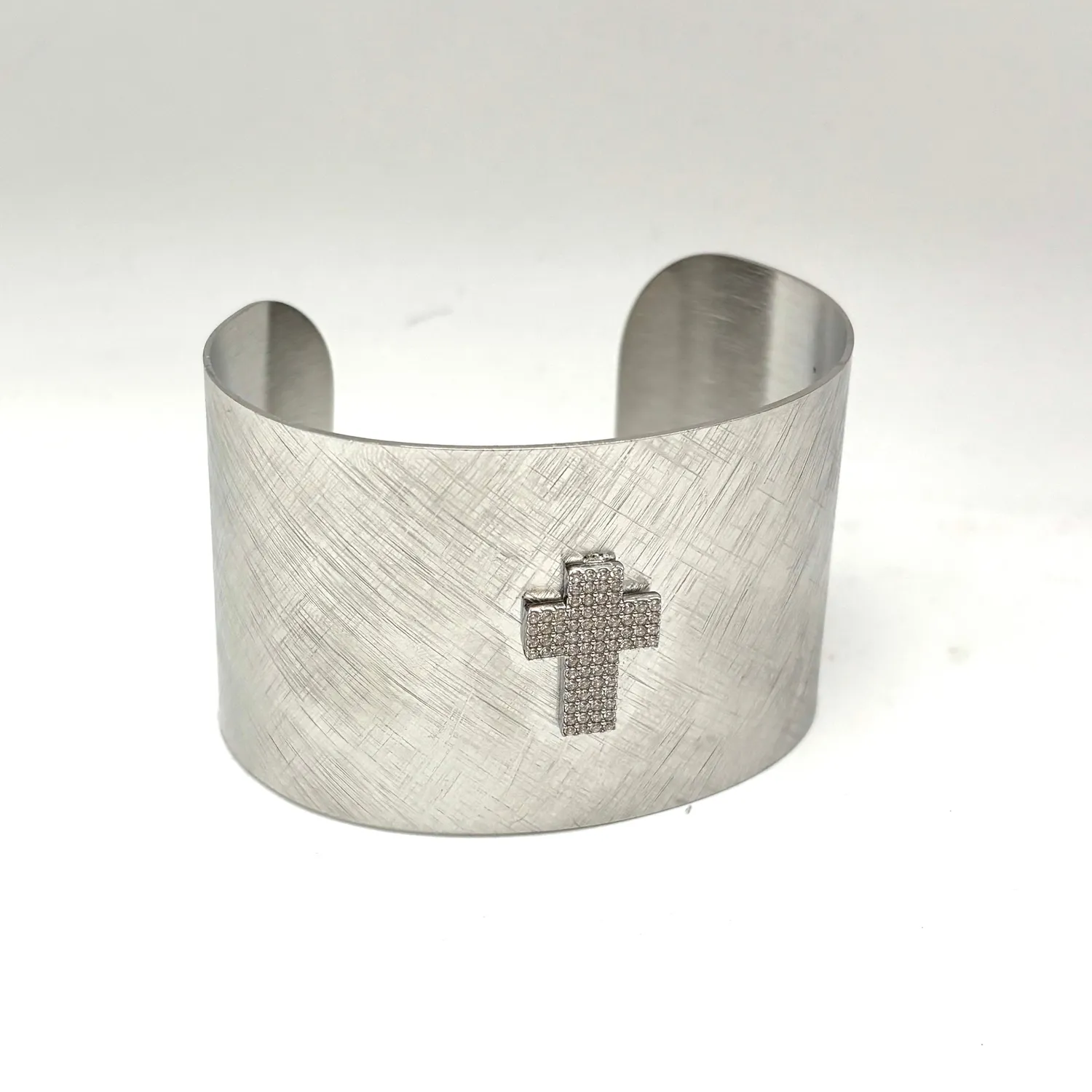 Ornamenta Croce bracciale fascia rigido argentato regolabile