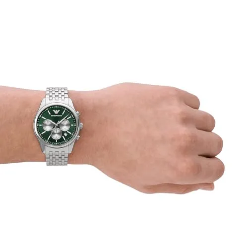 Emporio Armani Orologio Uomo Crono 41mm Argento Verde Scuro