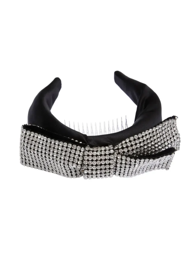 Rada Fiocco cerchietto nero in raso con strass