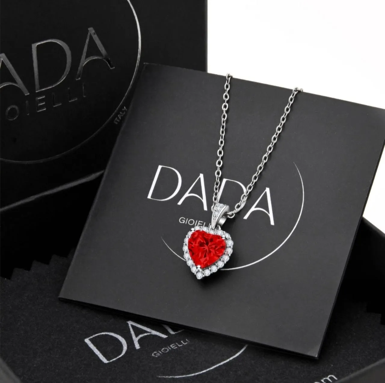 Dada Gioielli Collana Cuore 12mm Punto Luce Argento Rubino
