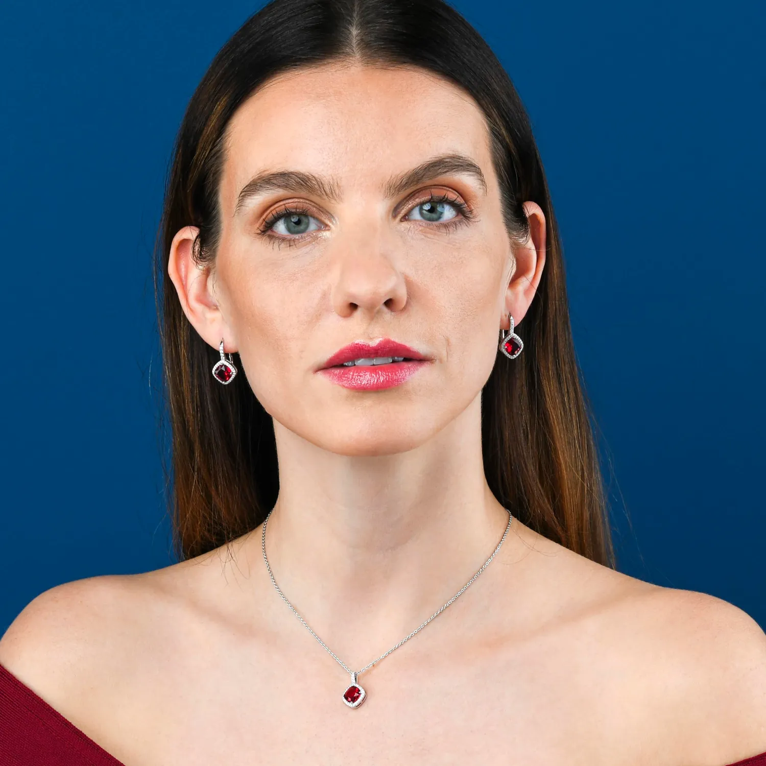 Diamond Treats orecchini pendenti argento 925 zirconi rossi