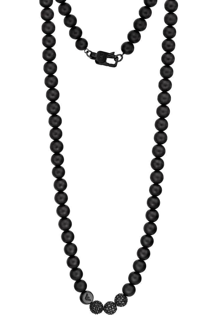 Emporio Armani Collana Uomo Perline Grigio Bianco Moschettone