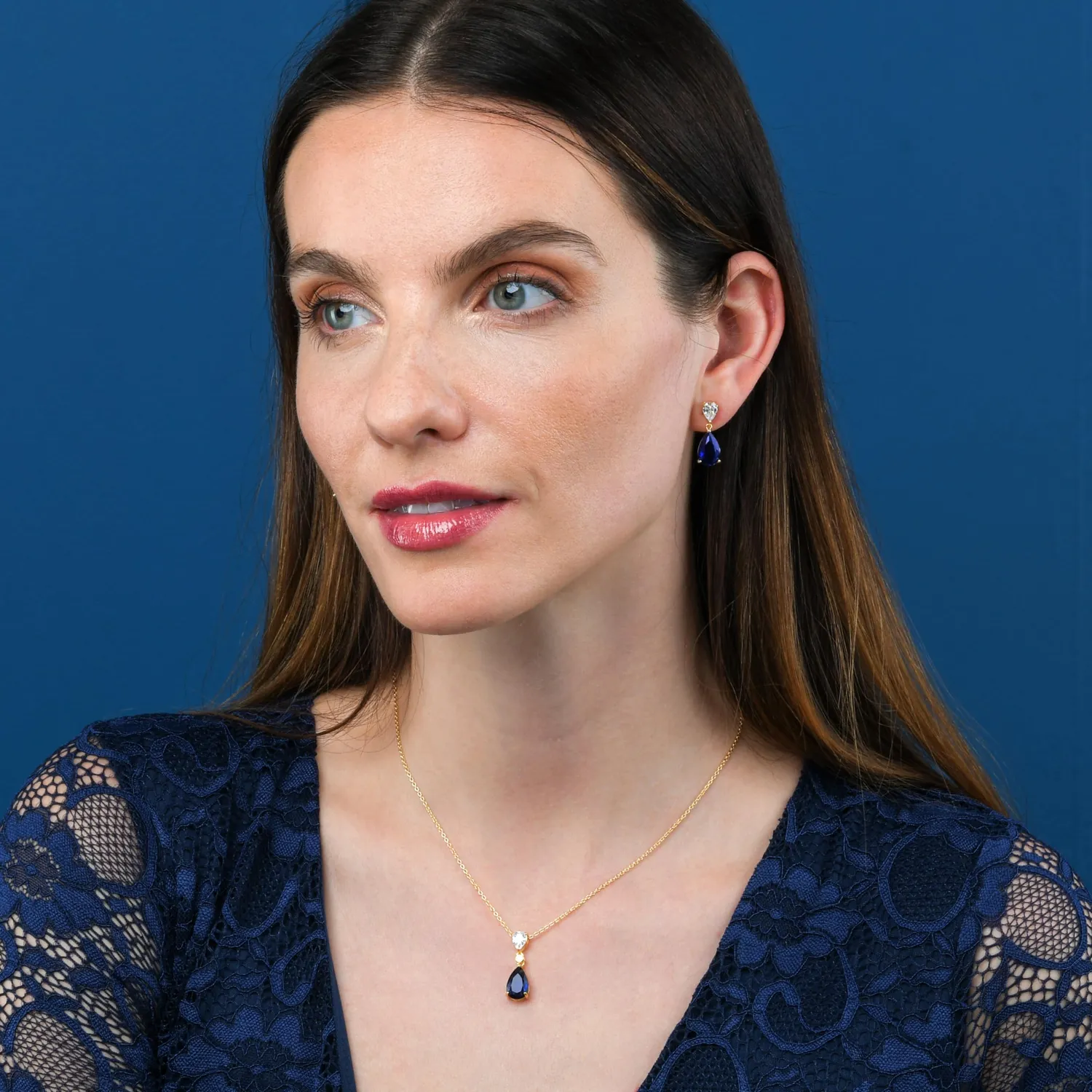 Diamond Treats Orecchini Pendenti Argento 925 Oro/Blu Zirconi