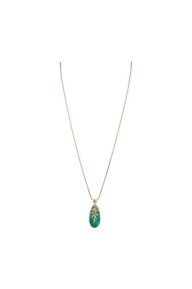 House of Tuhina Leaf Stone collana lunga verde foglia