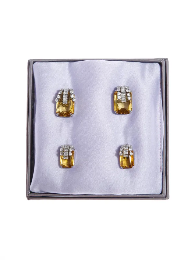 Rada Set Due Paia orecchini bottone giallo cristallo strass