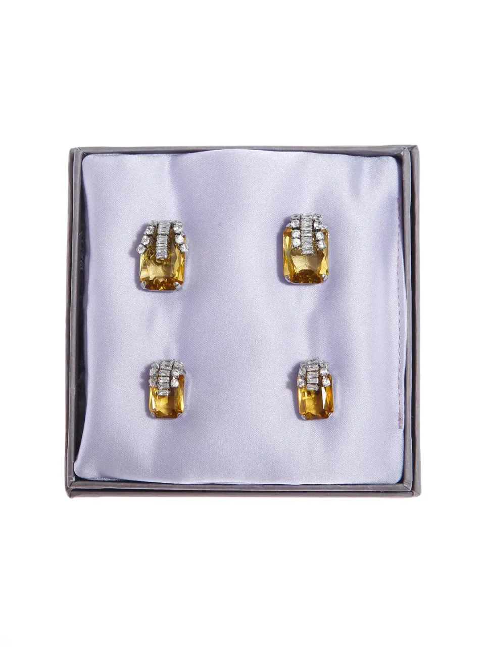 Rada Set Due Paia orecchini bottone giallo cristallo strass