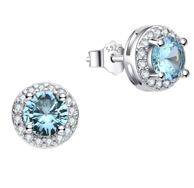 Dada Gioielli Punto Luce Orecchini Rotondo 8mm Acquamarina Argento