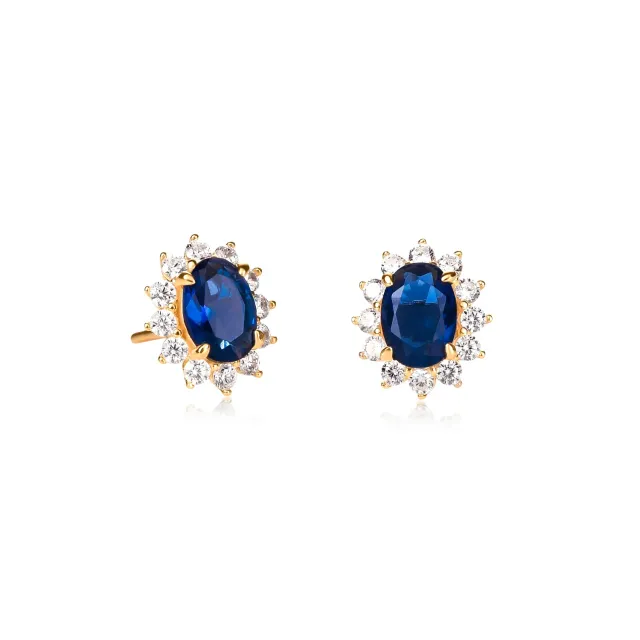 Diamond Treats Ovale Halo Fiore orecchini oro-blu pietra blu