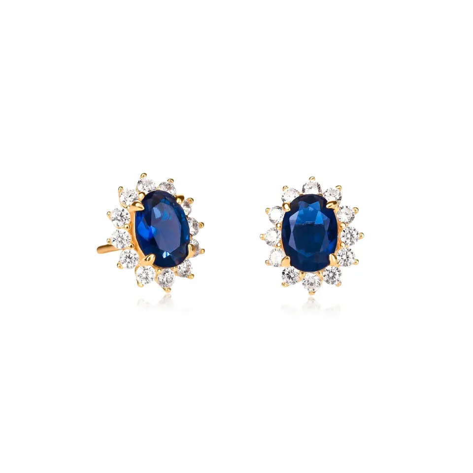 Diamond Treats Ovale Halo Fiore orecchini oro-blu pietra blu
