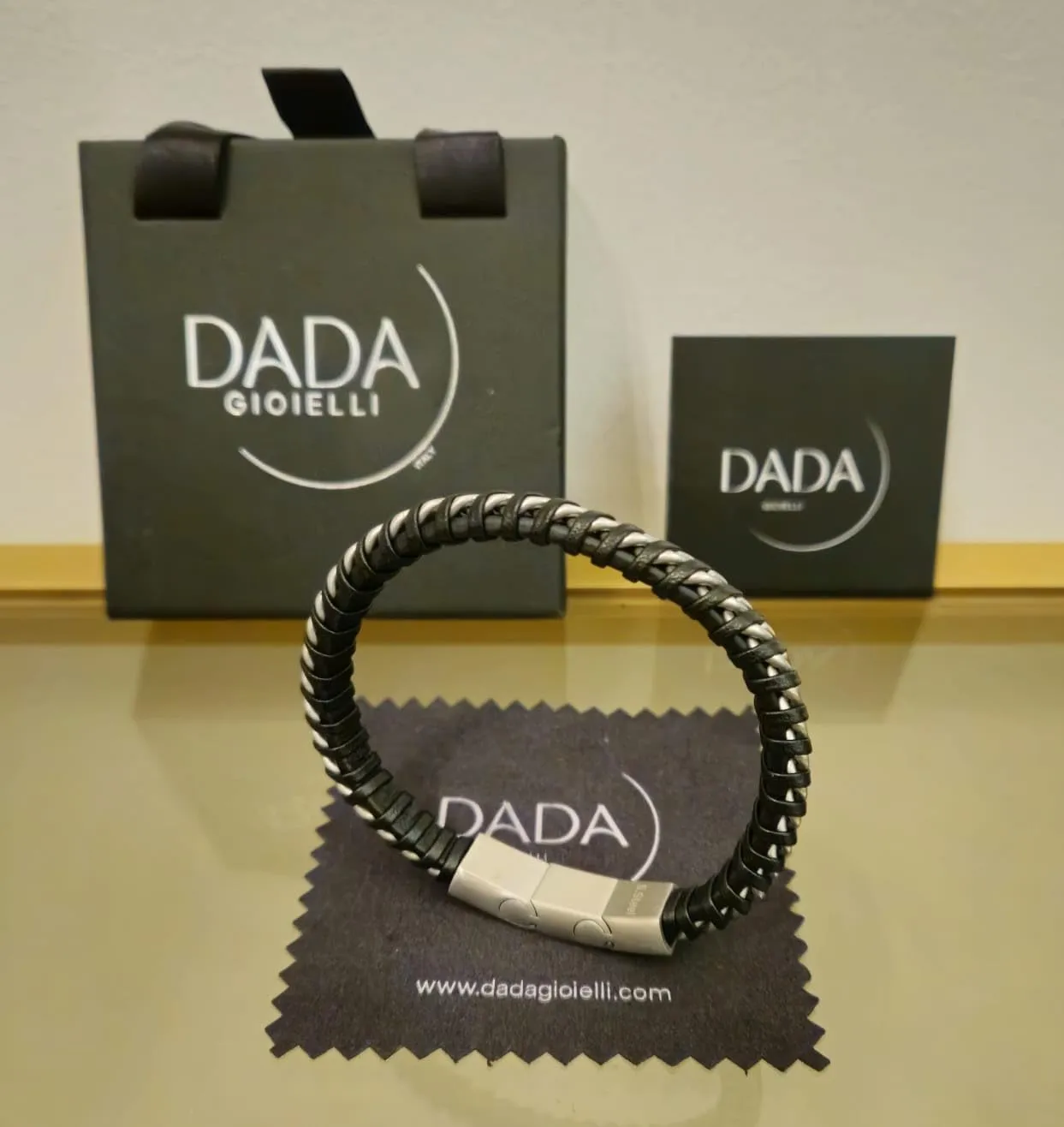 Dada Gioielli Catena Cubana Bracciale Uomo Argento Pelle