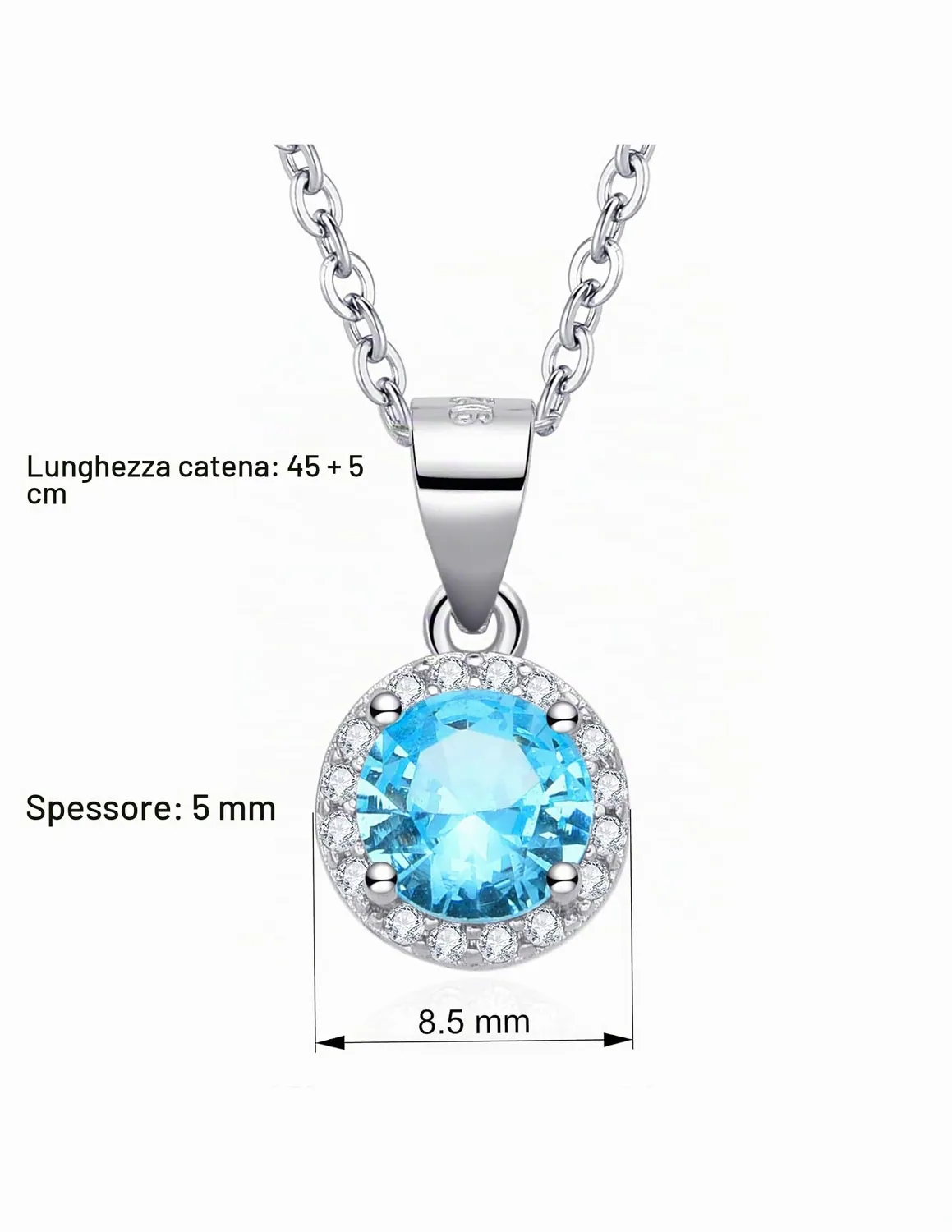 Dada Gioielli Rotondo Punto Luce Collana Azzurro Acquamarina 8mm