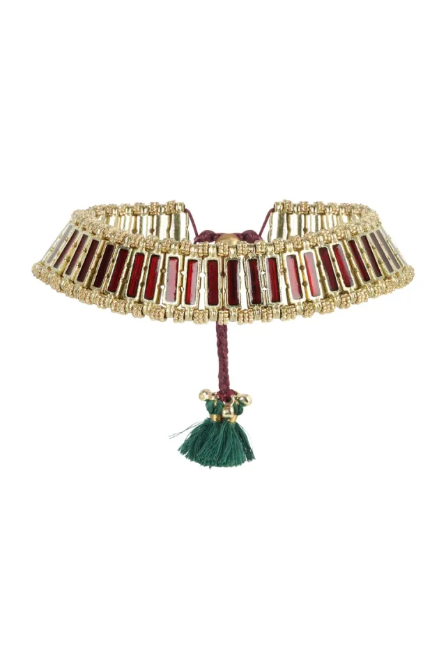 House of Tuhina Lalita Collana Bordeaux Fatto a Mano